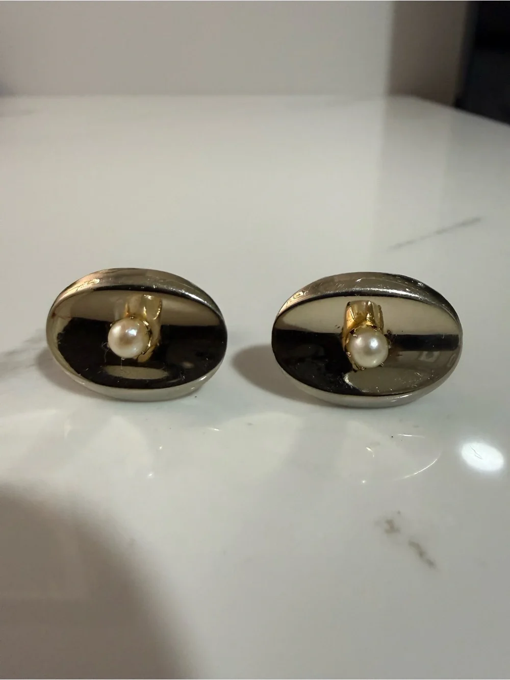 Oval Cufflinks with Pearl Accent